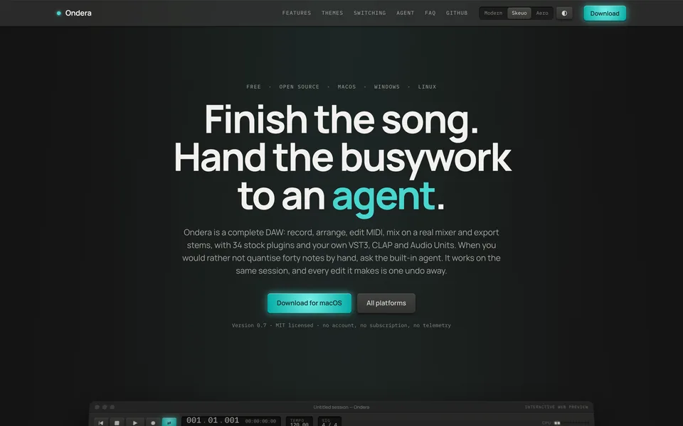 Ondera website hero: Finish the song. Hand the busywork to an agent.